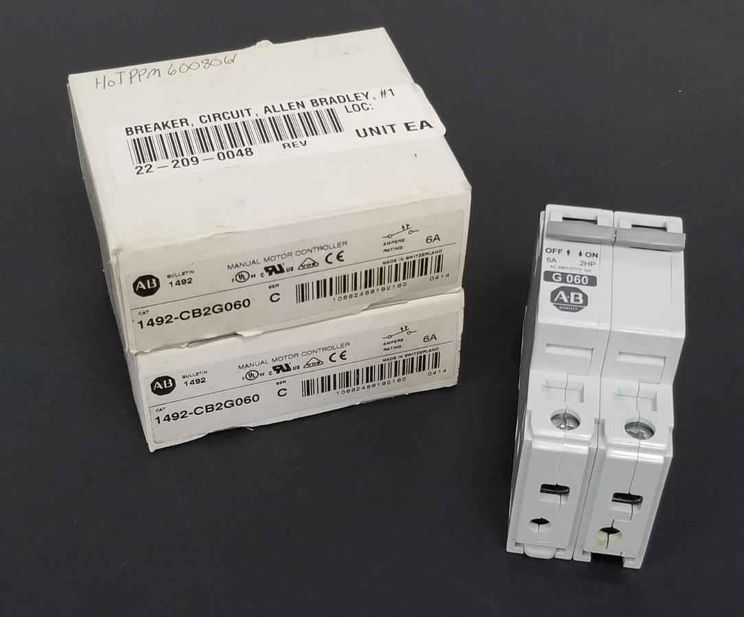 Used LOT OF 2 NIB ALLEN BRADLEY 1492-CB2G060 CIRCUIT BREAKERS SER. C 6A 1492CB2G060