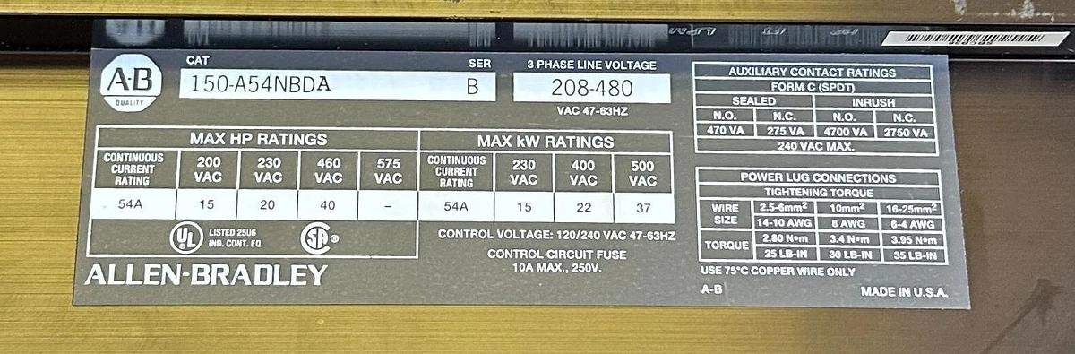 Used USED ALLEN BRADLEY 150-A54NBDA /B SMC-2 SMART MOTOR CONTROLLER 3P, 208-480VAC