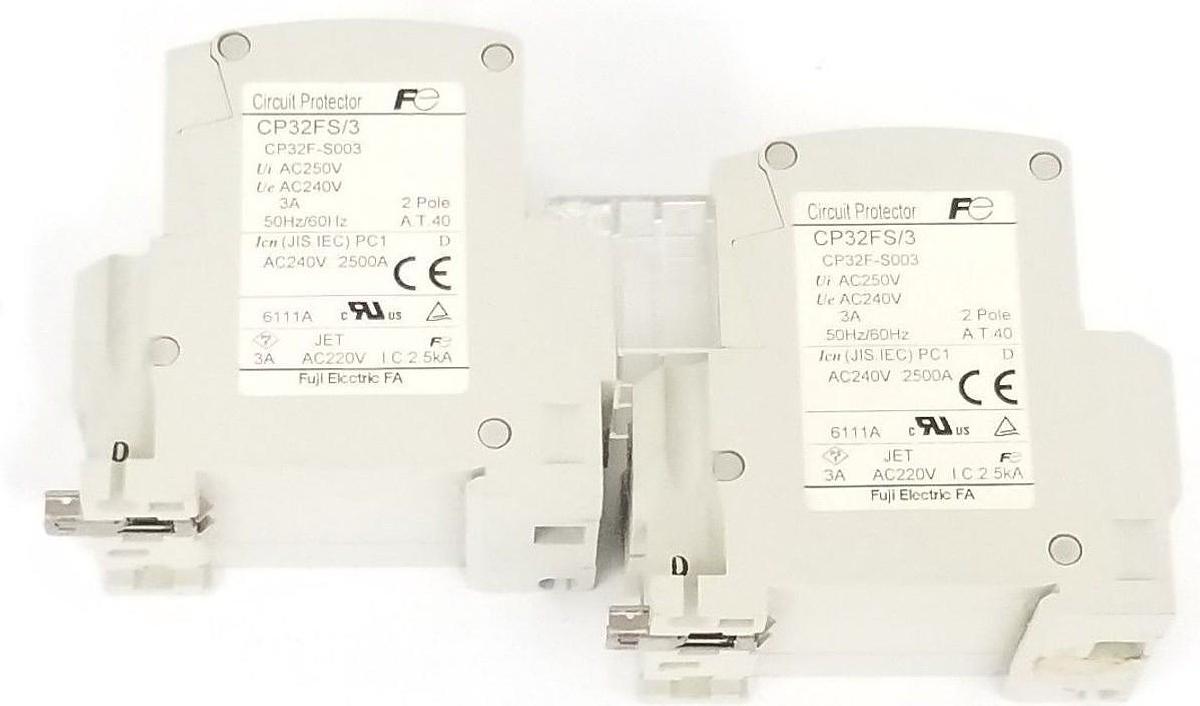 Used LOT OF 2 FUJI CP32FS 3A CIRCUIT BREAKERS 2-POLE, 50/60HZ, CP32FS/3