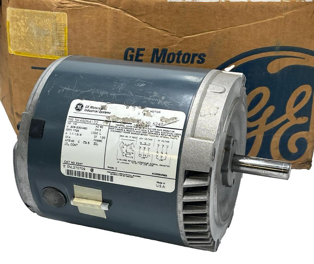 GE 5K49DN4132 3-Phase AC Motor | 1/4 HP, 1725 RPM, 56C Frame, 208-230/460V