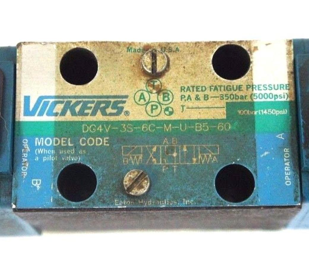Used VICKERS DG4V-3S-6C-M-U-B5-60 SOLENOID VALVE 5000/1450PSI, 350/100BAR