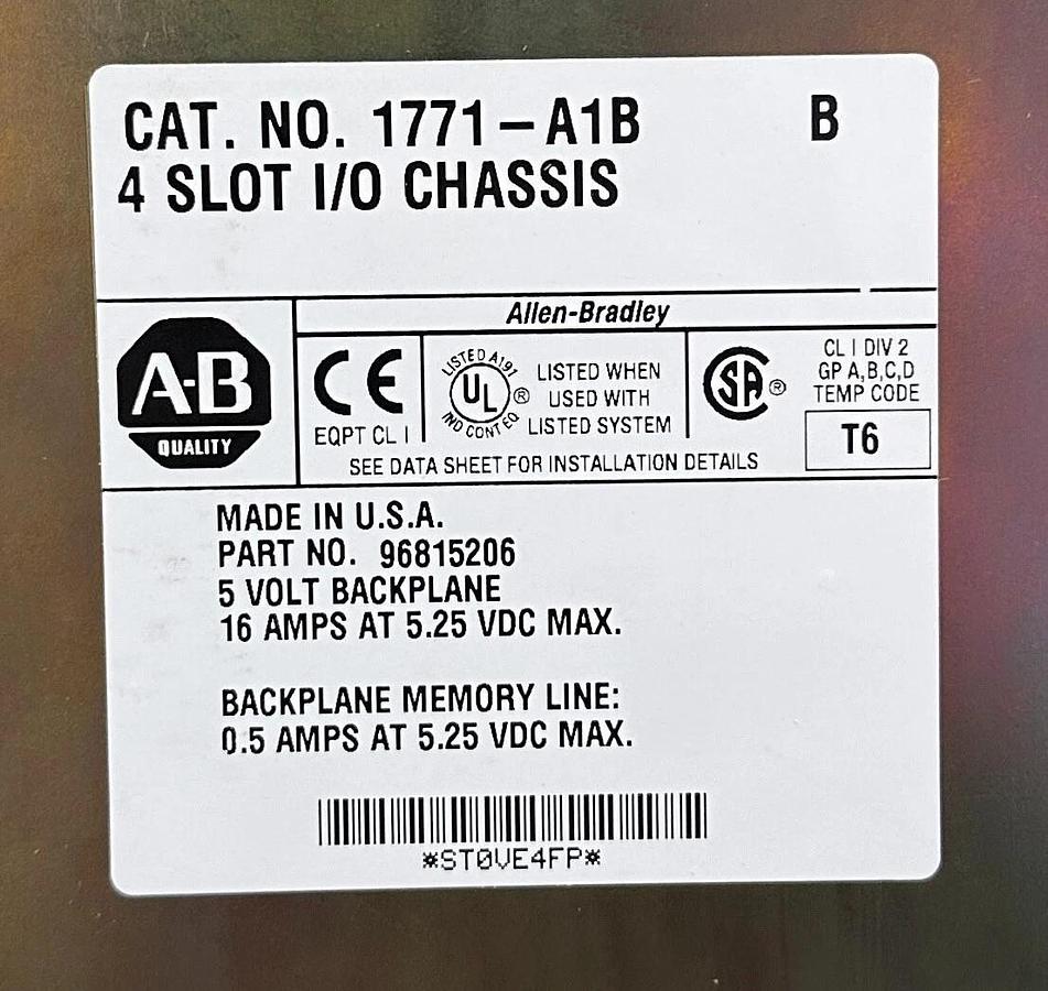 Used ALLEN BRADLEY 1771-A1B /B PLC-5 4-SLOT I/O MODULAR CHASSIS 1771A1B USNP