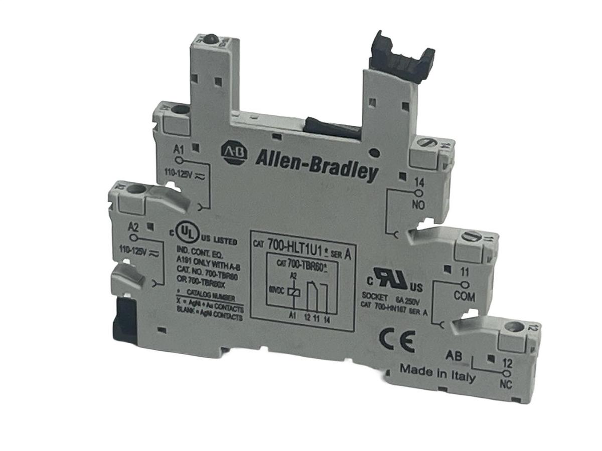 Used LOT OF 11 Allen-Bradley 700-HLT1U1 Ser A Relay Bases (6) w/ 700-TBR60 Relays