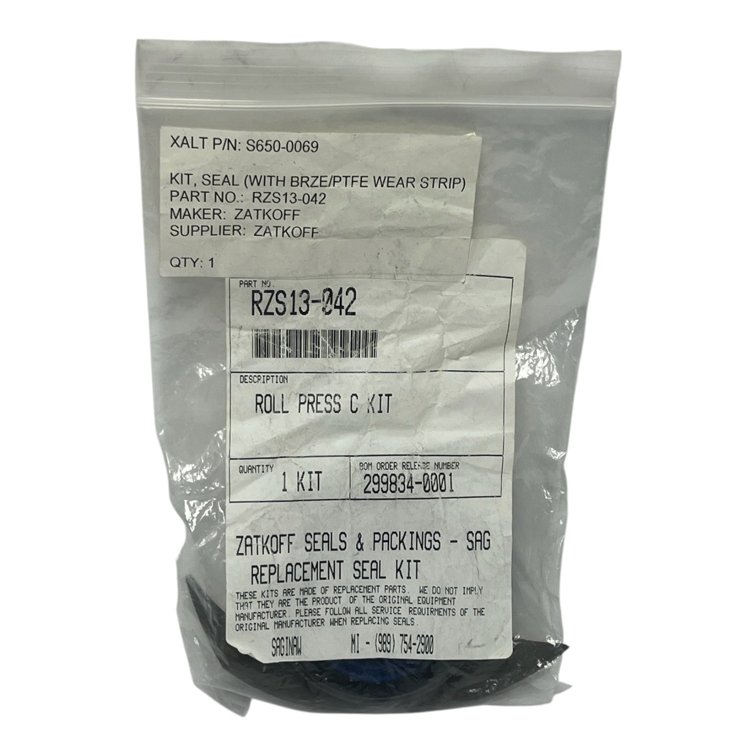 Used Zatkoff Seals RZS13-042 Roll Press Packing Kit S6500069 New Surplus