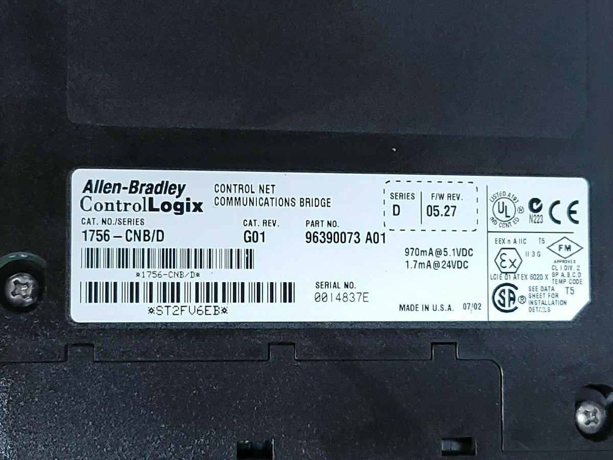 Used (2) ALLEN BRADLEY 1756-CNB/D CONTROL NET COMMUNICATIONS BRIDGES CAT. REV. G01