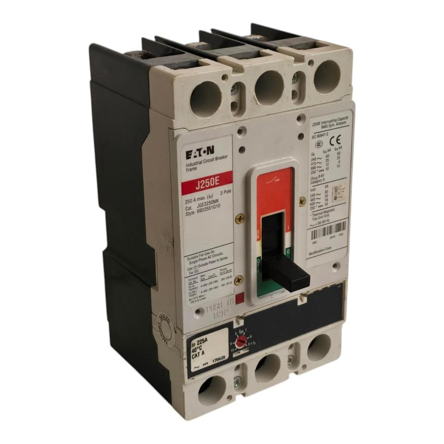 Used Eaton JGE3250NN | J250E Circuit Breaker 250A 3P 600V 69D2551G10 w/225A Trip NSNP