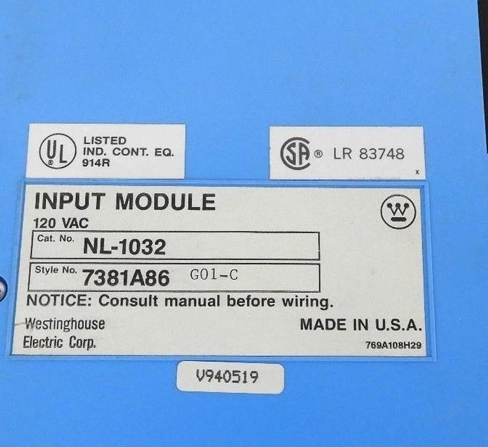 Refurbished WESTINGHOUSE NL-1032 INPUT MODULE STYLE: 7381A86 G01-C, 120VAC - REPAIRED
