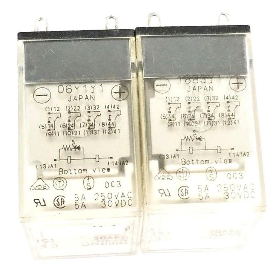 Used LOT OF 2 OMRON MY4N-24VDC RELAYS 5A 250VAC 5A 30VDC MY4N