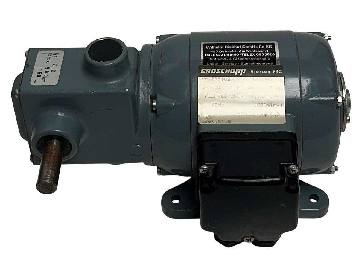 Used GROSCHOPP DM 80-40 / DM8040 GEARMOTOR Z2 460/266V 60Hz 22W WK0902101 900Ncm NSNP