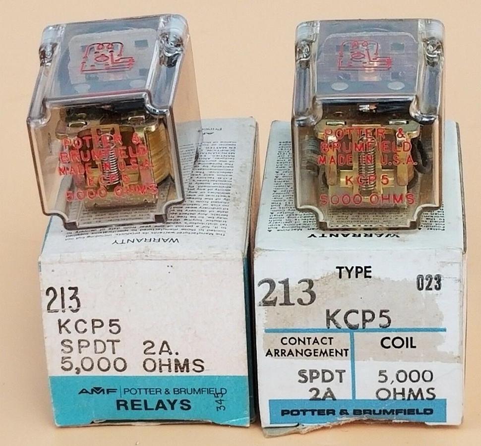 Used LOT OF 2 NIB POTTER & BRUMFIELD KCP5-5000 RELAYS KCP5, 213, SPDT 2A, 5,000 OHMS