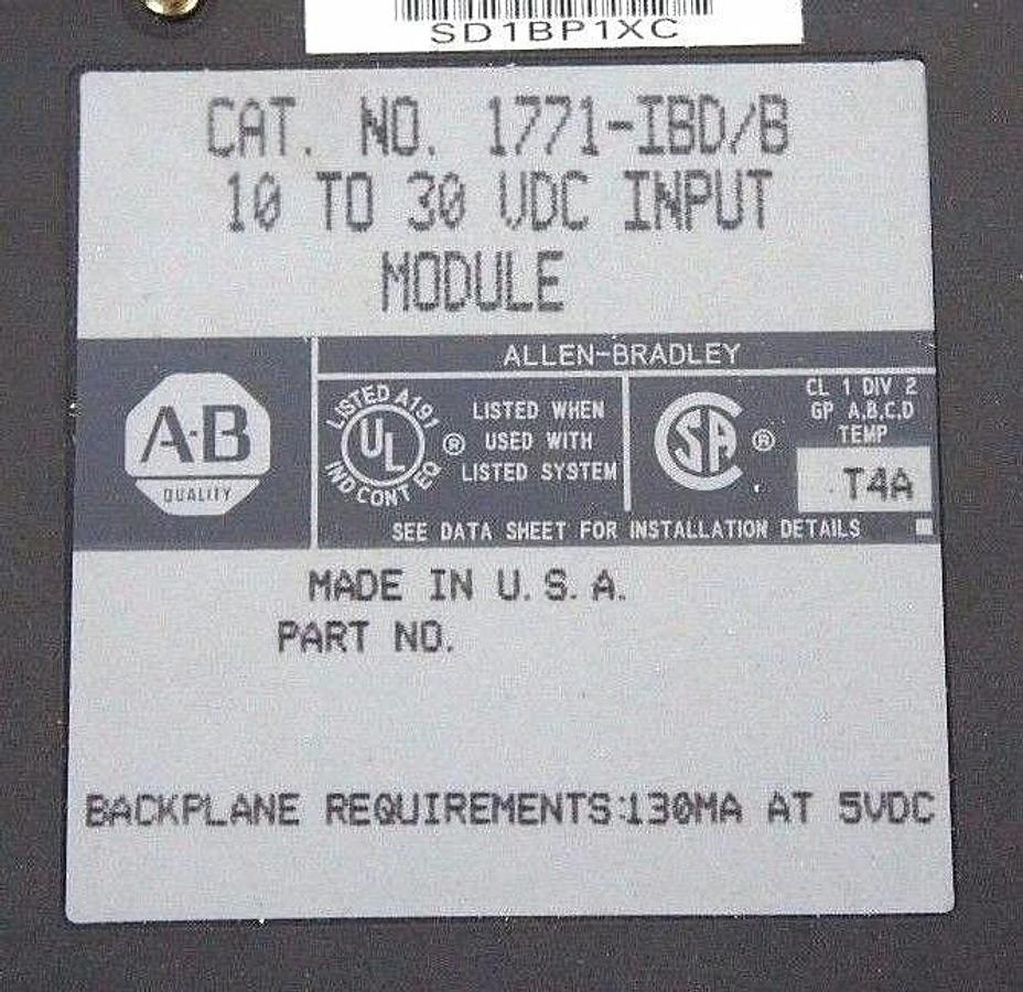 Used LOT OF 2 ALLEN BRADLEY 1771-IBD/B VDC INPUT MODULES W/ 1771-WH WIRING ARM