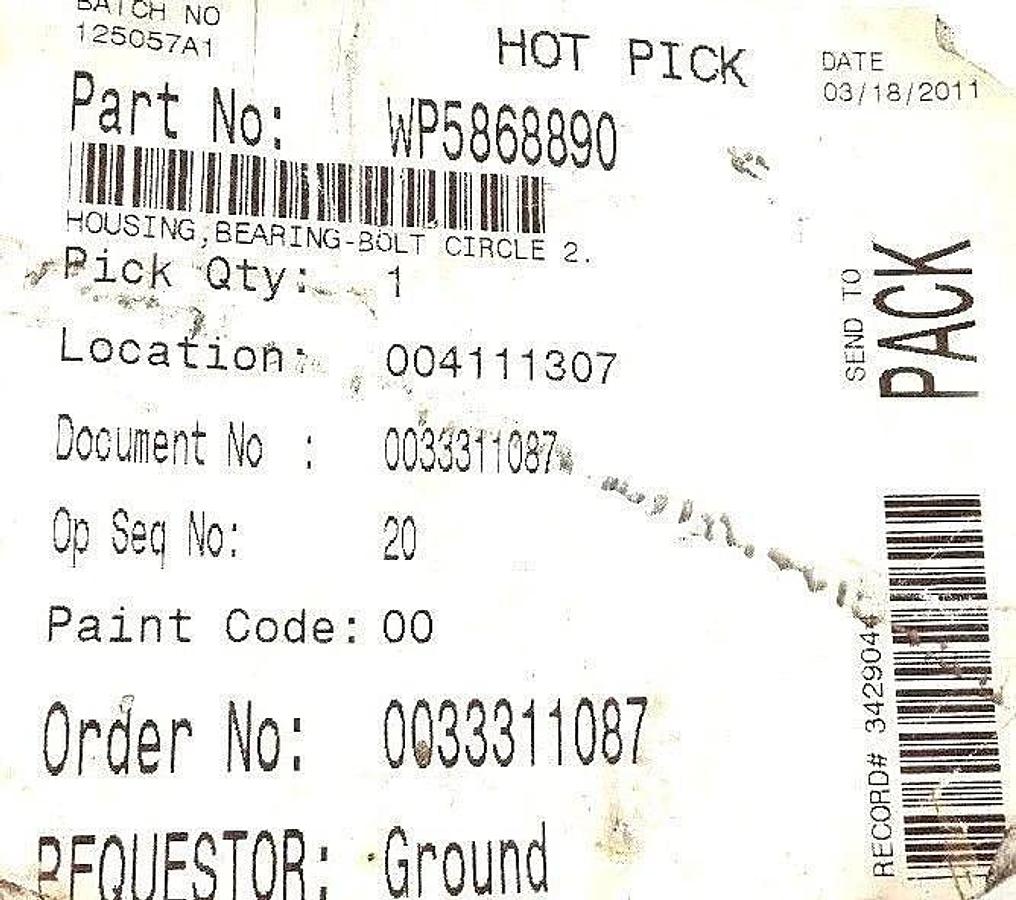 NEW WP5868890 HOUSING, BEARING-BOLT CIRCLE 2