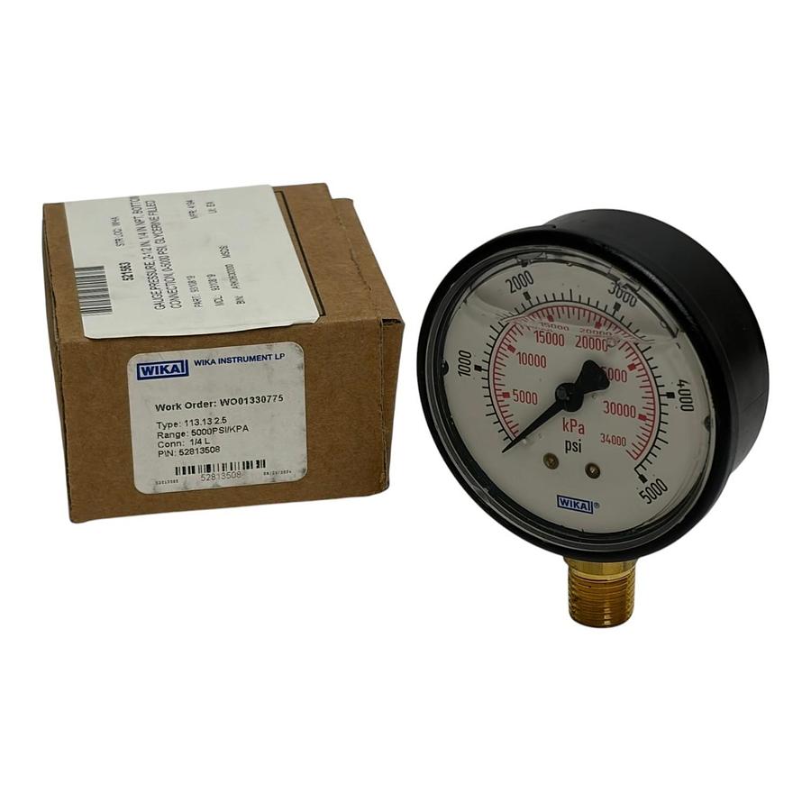 Used Wika 113.13 2.5" Pressure Gauge 5000 PSI 1/4" NPT Glycerin Filled New in Box