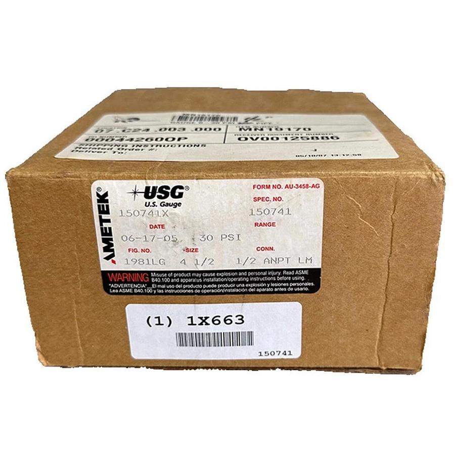 NEW AMETEK US GAUGE 150741X 4-1/2'' GLYCERINE GAUGE 150741 30PSI 1981LG
