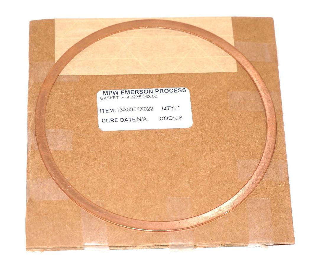 Used NEW MPW EMERSON PROCESS 13A0354X022 GASKET- 4.72X5.16X.03 COPPER