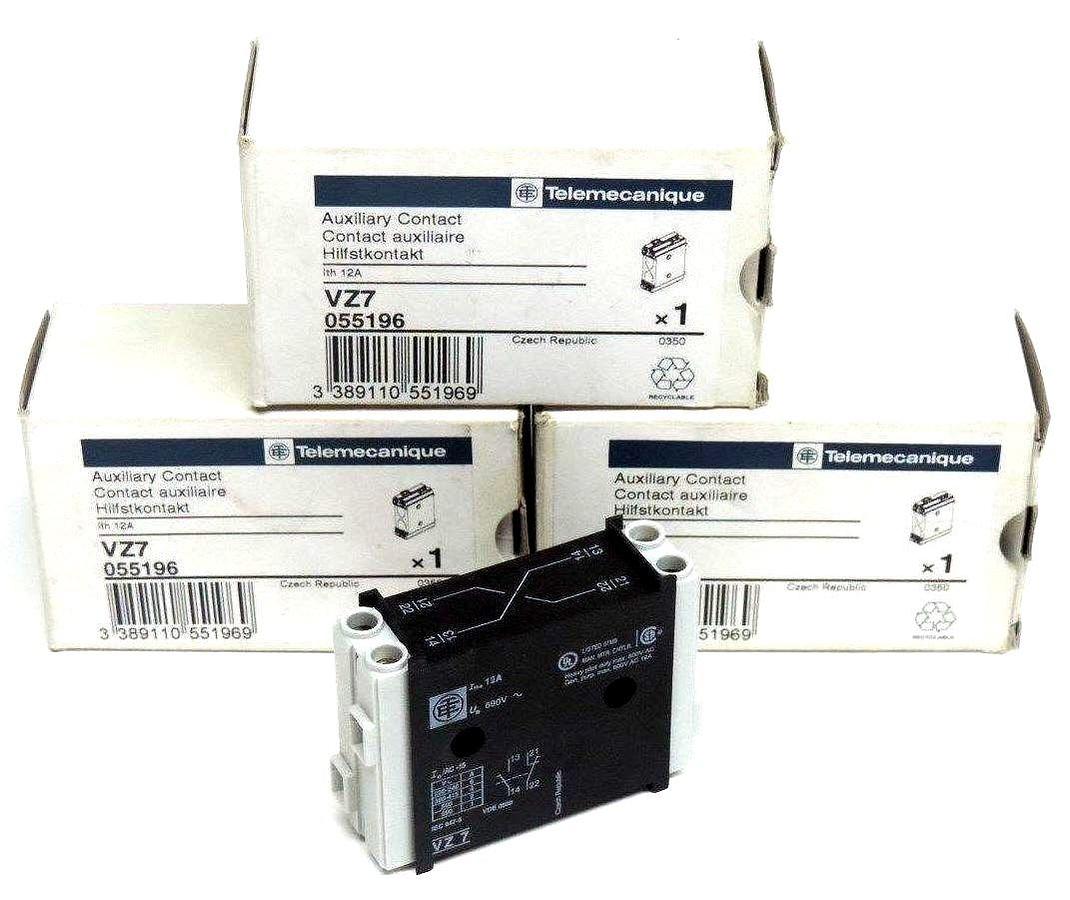 Used LOT OF 3 NIB TELEMECANIQUE VZ7 AUXILIARY CONTACTS 12A, 690V, 055196
