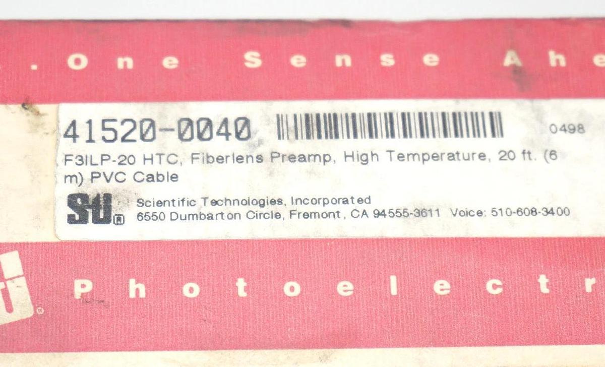 NIB STI 41520-0040 FIBERLENS PREAMP, HIGH TEMPERATURE, PVC CABLE F3ILP-20-HTC