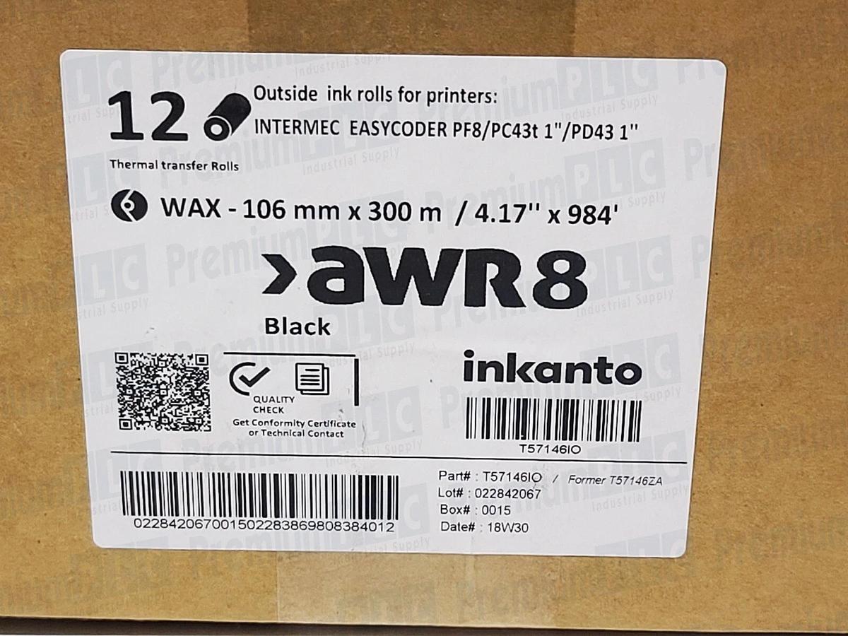 Used BOX OF 12 INKANTO 4.17"x984' AWR 8 T57146IO INTERMEC EASYCODER PF8/PC43T/PD43