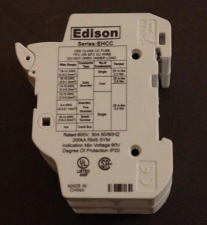 Used EDISON EHCC FUSEHOLDER 2-FUSE, 600V, 30A, 50/60HZ