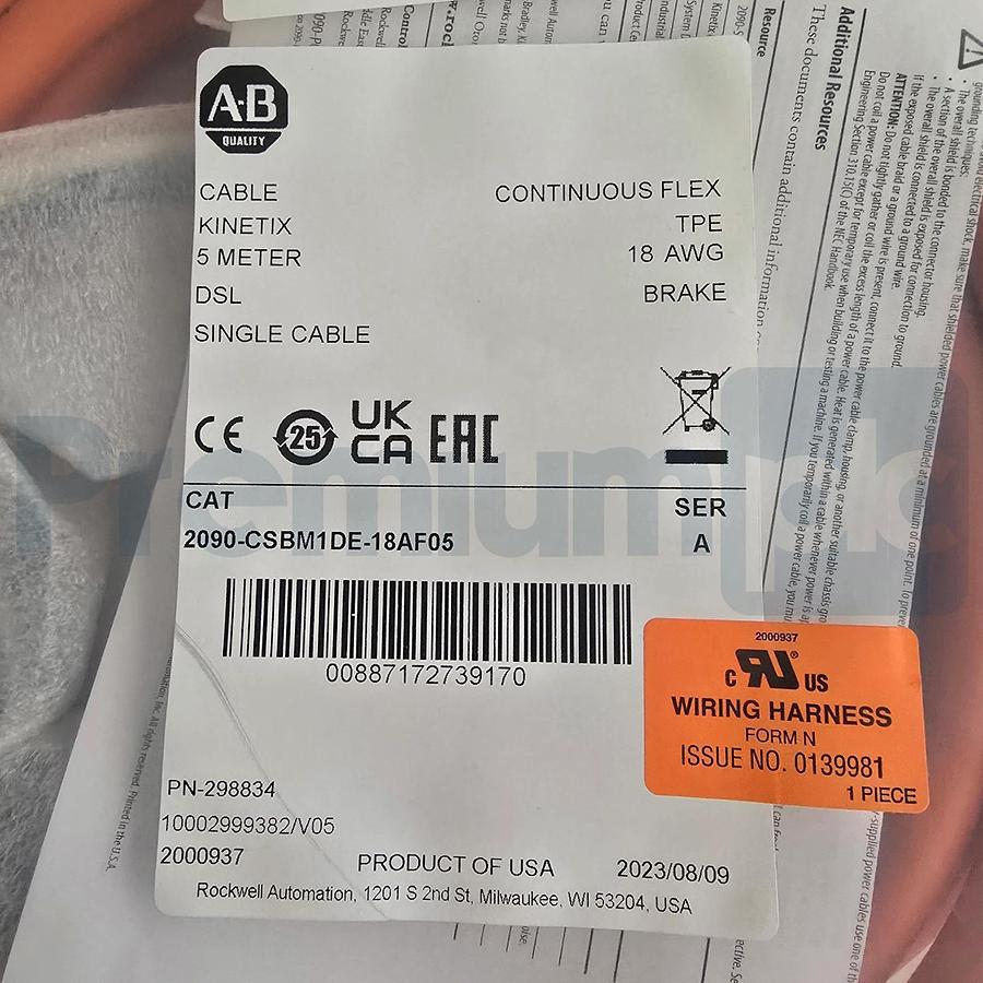 Sealed Pre-Owned Allen Bradley 2090-CSBM1DE-18AF05 /A Kinetix DSL Servo Cable