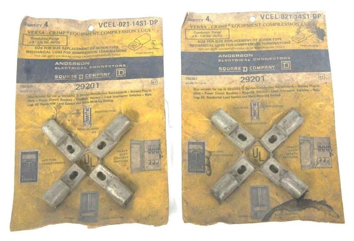 Used LOT OF 8 NEW SQUARE D VCEL-021-14S1-DP VERSA CRIMP COMPRESSION LUGS 29201