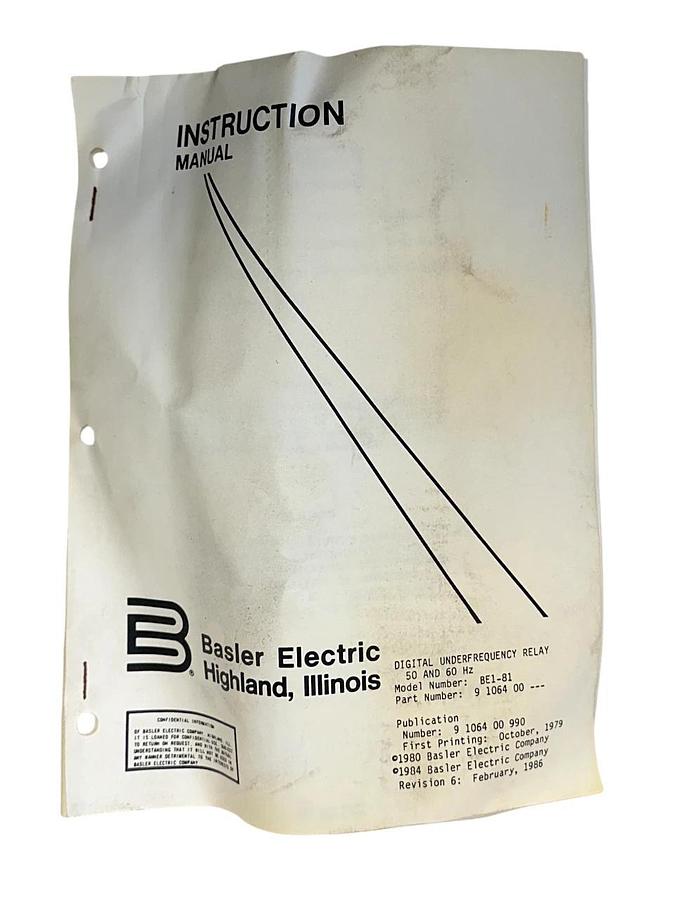 BASLER BE1-81 / BE1-81-T1E-E1C-A0N1F / 9106400 UNDERFREQUENCY SS RELAY DAMAGED