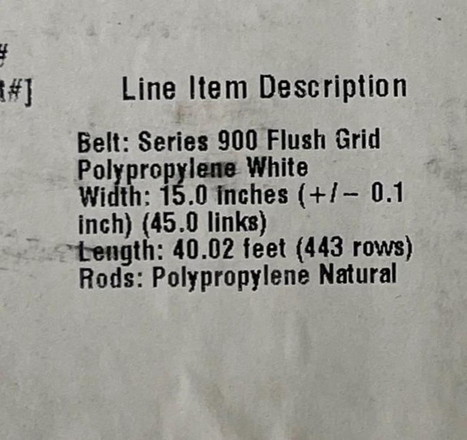 Intralox Ser. 900 Flush Grid Belt 5" W x 40.02' L White Polypropylene 8315061