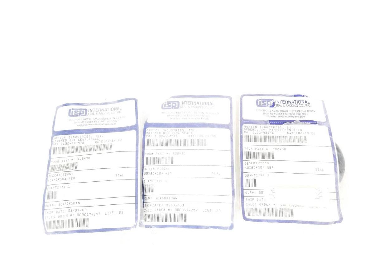 LOT OF 3 NEW ISP INTERNATIONAL 50X80X10 OIL SEALS 50X80X10A NBR