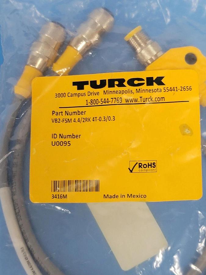 Used NEW TURCK VB2-FSM 4.4/2RK 4T-0.3/0.3 CORDSET VB2 MOLDED TWIN JUNCTION U0095