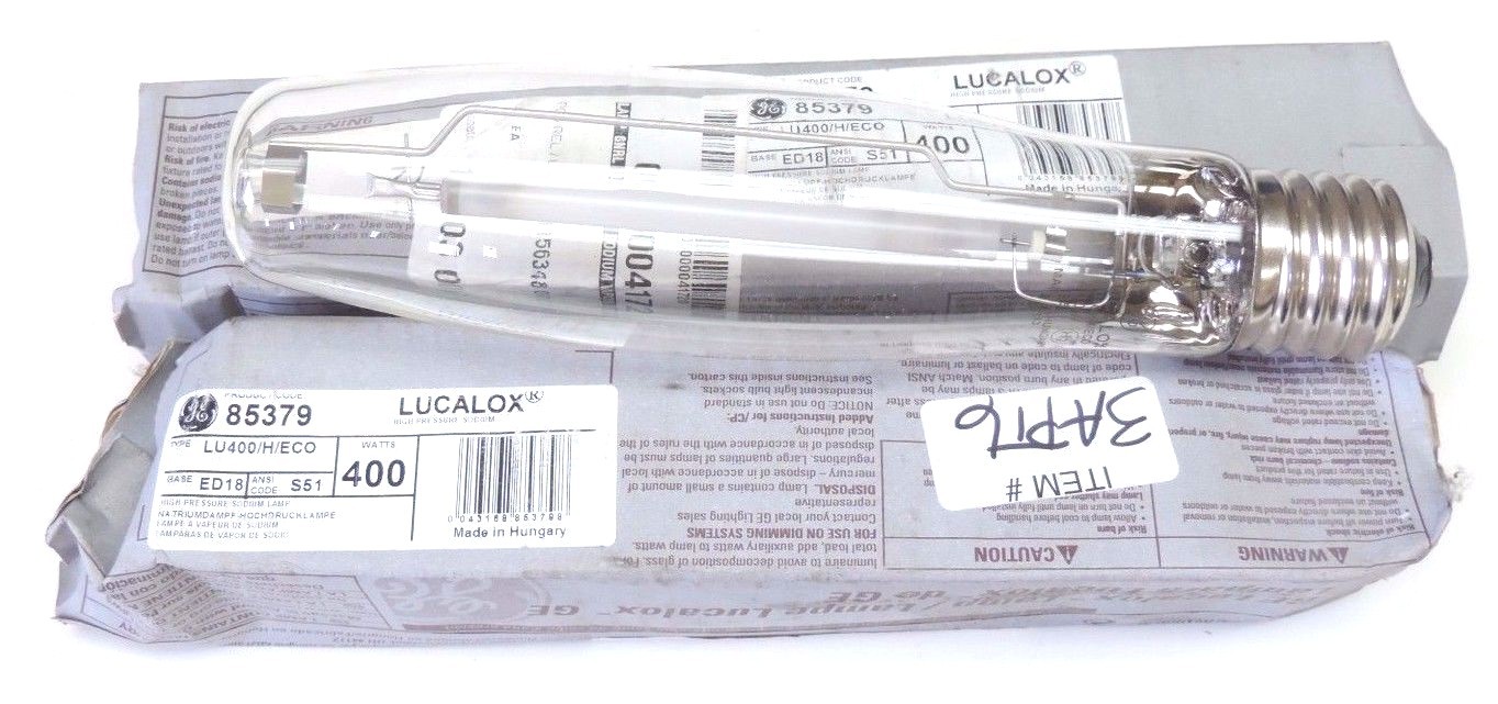Used LOT OF 2 NEW GE LUCALOX 85379 HIGH PRESSURE SODIUM LAMPS 400WATT LU400/ECO