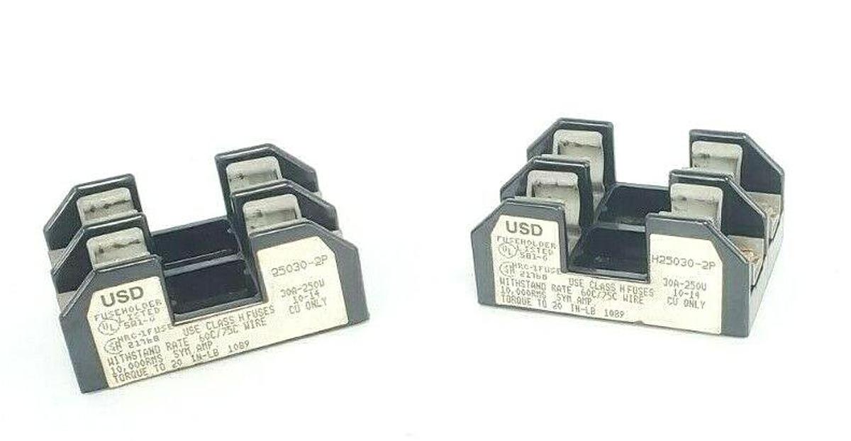 Used LOT OF 2 USD H25030-2P FUSE HOLDERS 30A-250V, H250302P
