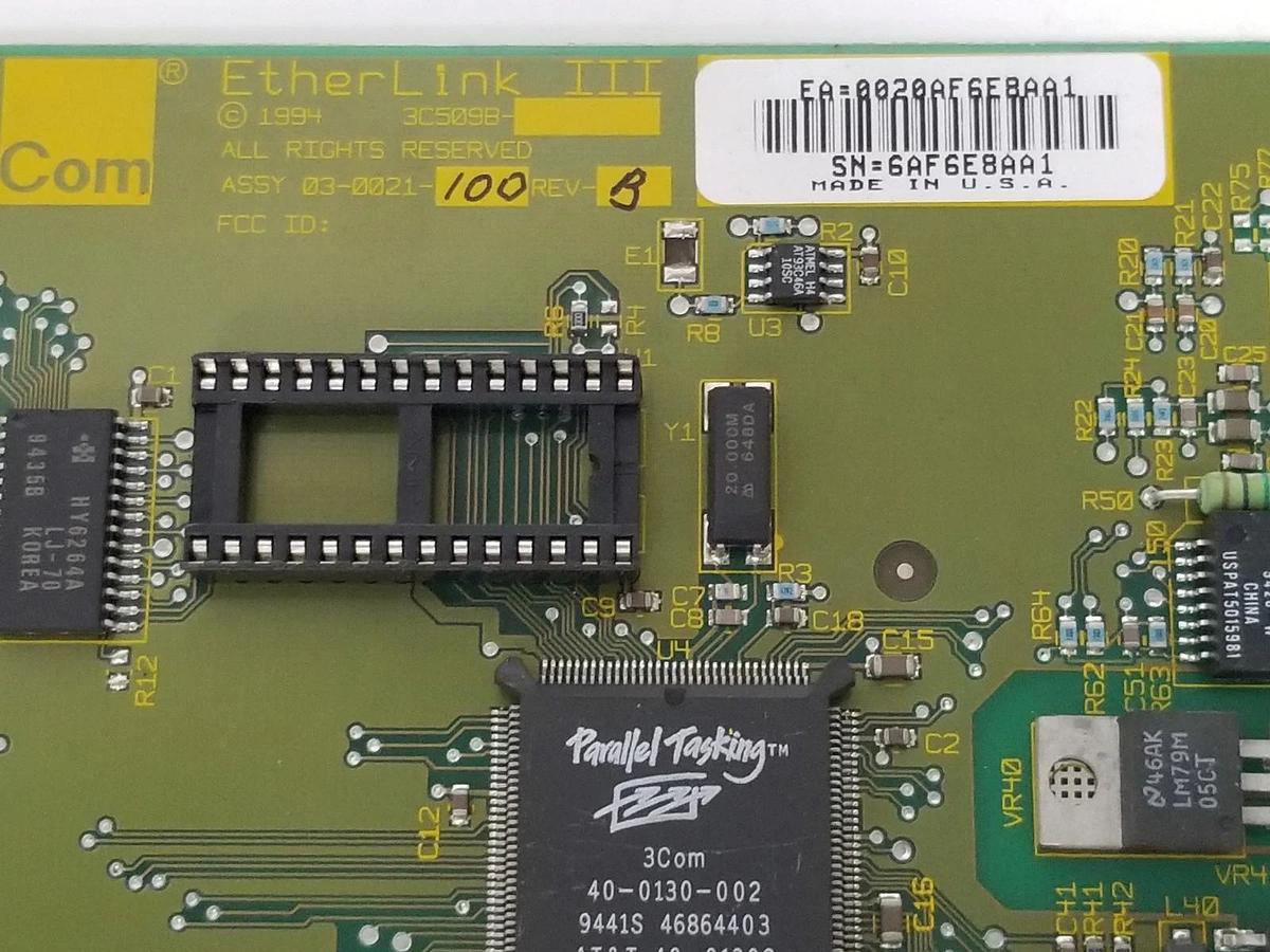 Used 3COM / ETHERLINK III 03-0021-100 COAX AUI CONTROL BOARD REV. B, 3C509B