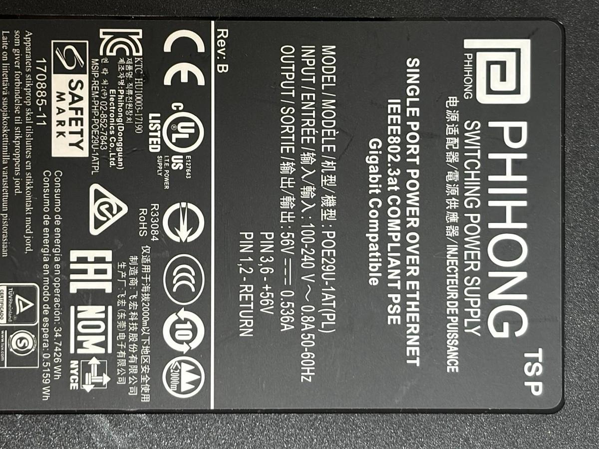 Used Phihong POE29U-1AT(PL) Gigabit PoE Injector 56V IEEE 802.3at Lot of 5 New