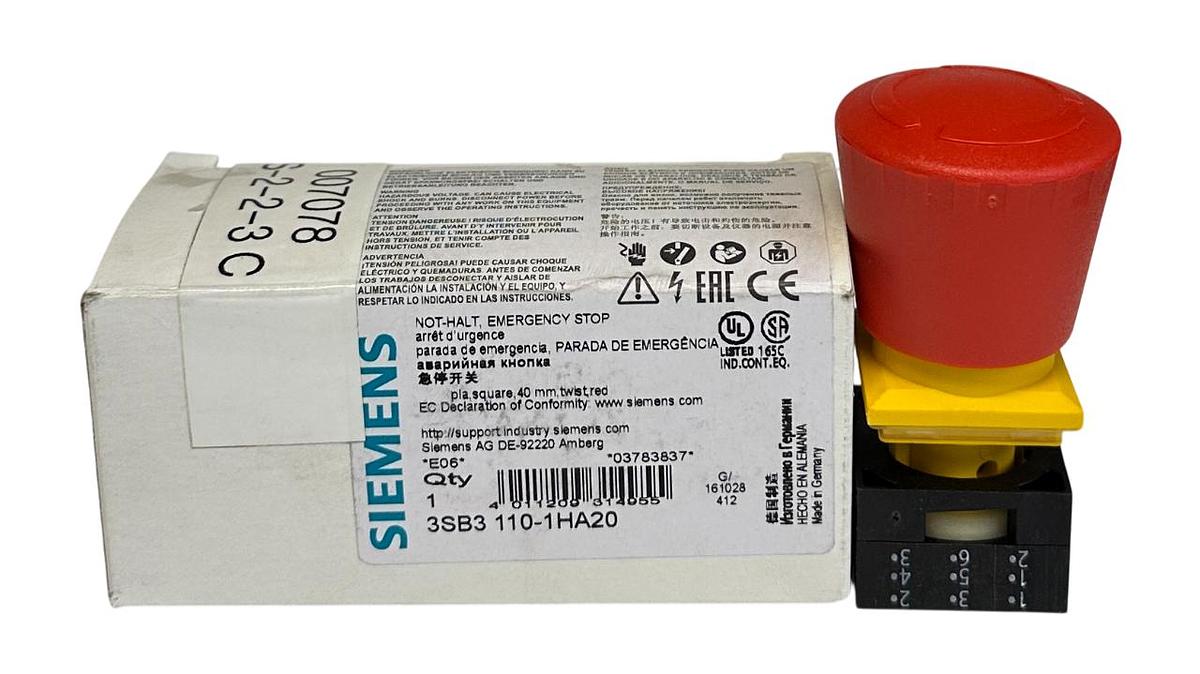 Used SIEMENS 3SB3110-1HA20 / 3SB31101HA20 NOT-HALT EMERGENCY STOP 40mm TWIST RED NSMP