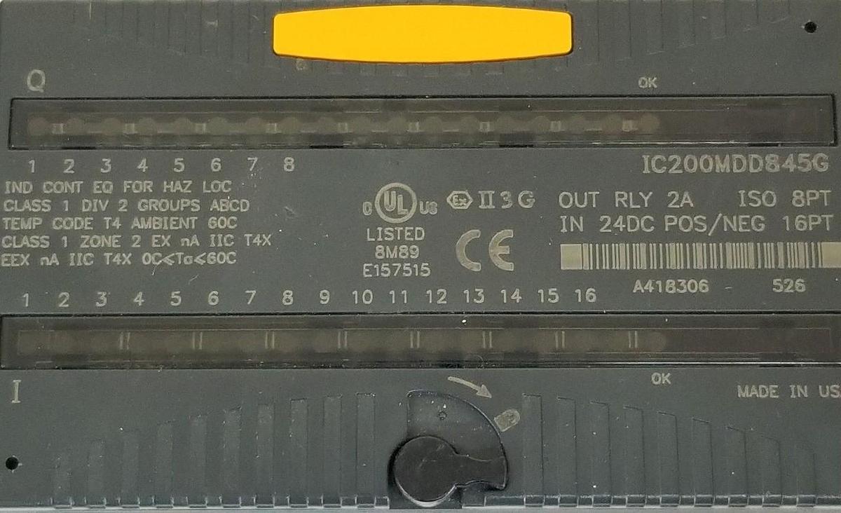 Used GE FANUC IC200MDD845G POWER MODULE 24VDC, 16PT INPUT / 2A, 8PT OUTPUT W/ BASE
