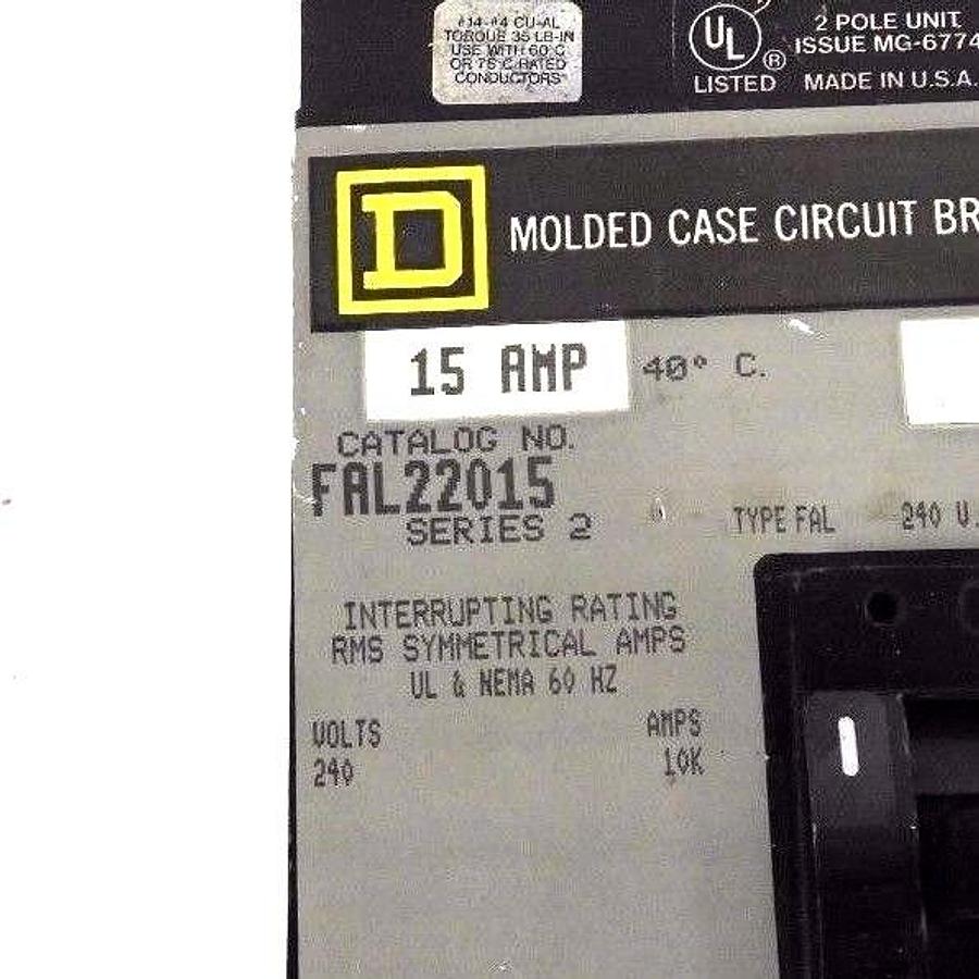 Used SQUARE D FAL22015 CIRCUIT BREAKER 15AMP, SER 2, 240VAC, 250VDC