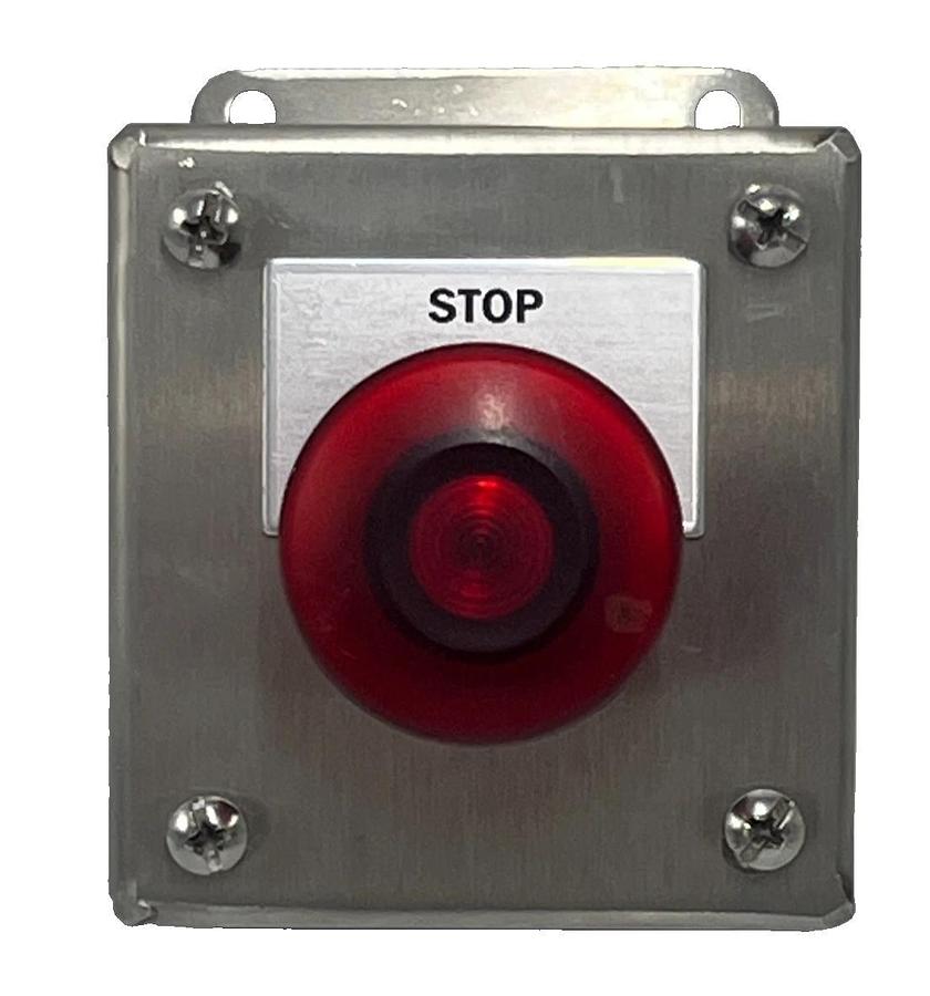 HOFFMAN E1PBSS STAINLESS STEEL ENCLOSURE W/ SIEMENS 52BM9W2 RED PUSHBUTTON NSNP