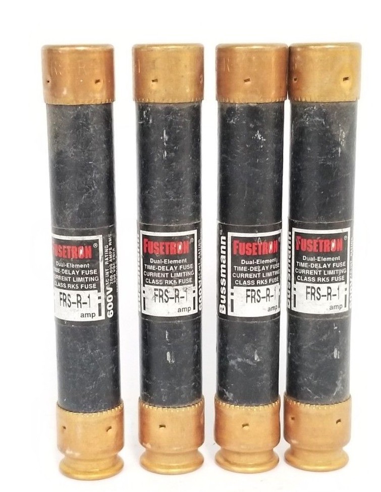 Used LOT OF 4 BUSSMANN FUSETRON FRS-R-1 DUAL ELEMENT TIME DELAY FUSES 1AMP 600V FRSR1