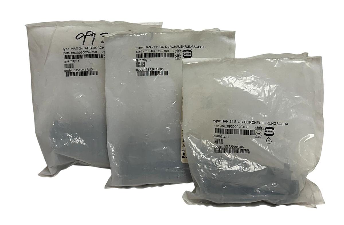 Used 3 HARTING 09300240408 HAN 24 B-GG FEED-THROUGH HOUSINGS / SLIP HOODS OEM NSMP