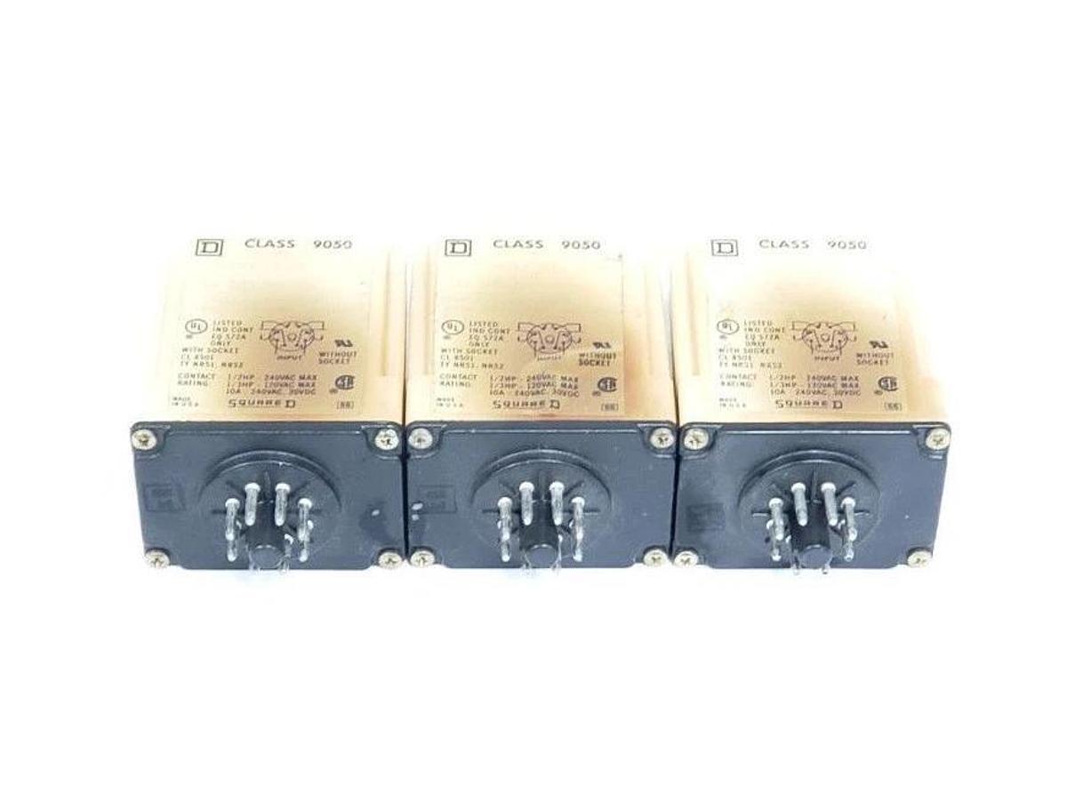 Used LOT OF 3 SQUARE D 9050-JCK1F30V14 TIMER RELAYS 240VAC 10A T-JCK 9050JCK1F30V14
