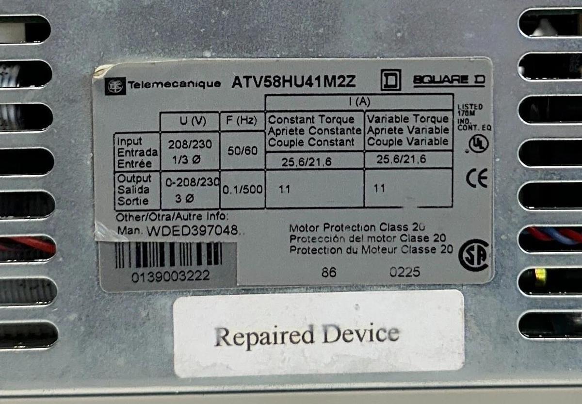 Used For Parts TELEMECANIQUE ATV58HU41M2Z Altivar 58 DRIVE 2.2kW/3HP 208-230V 50/60Hz