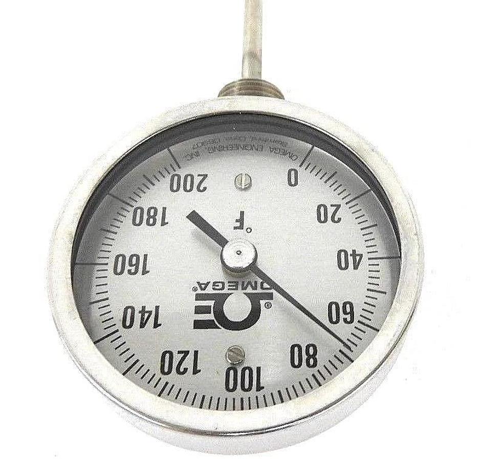 Used NIB OMEGA XR-0-200F-6-1/2 DIALTEMP BI-METAL THERMOMETERS, 0 TO 200F, 6" STEM