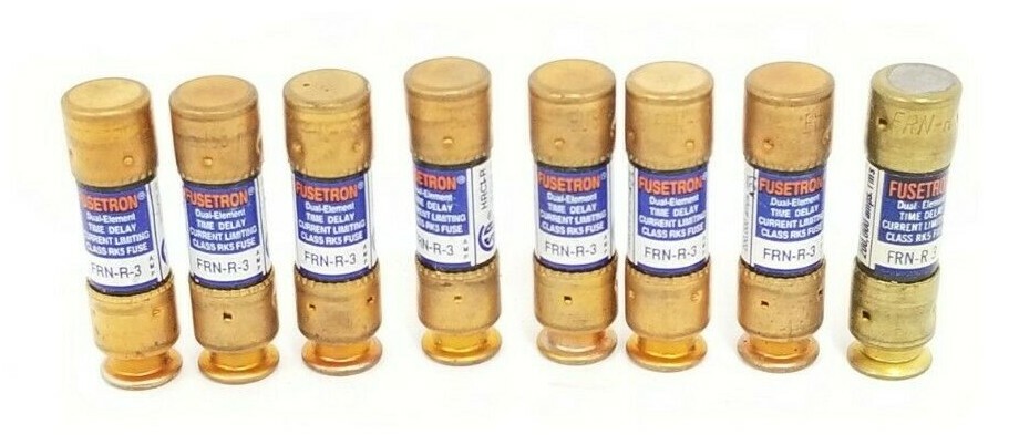 Used LOT OF 8 BUSSMANN FRN-R-3 FUSETRON DUAL-ELEMENT CLASS RK5 FUSES 250V, 3AMP