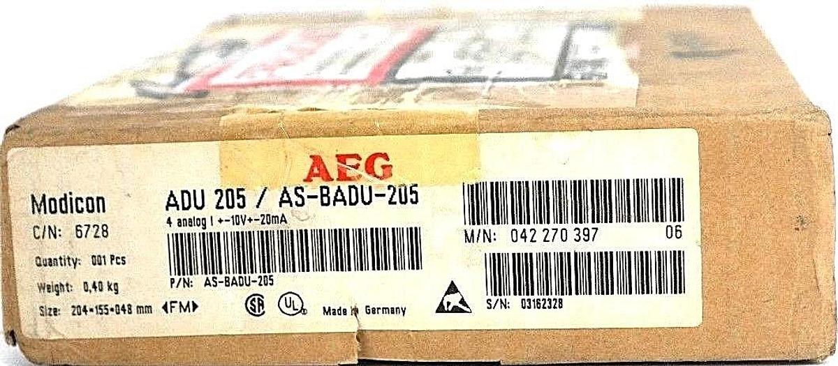 Used NIB AEG MODICON ADU 205 / AS-BADU-205 4-ANALOG MODULE C/N: 6728 REV. 06