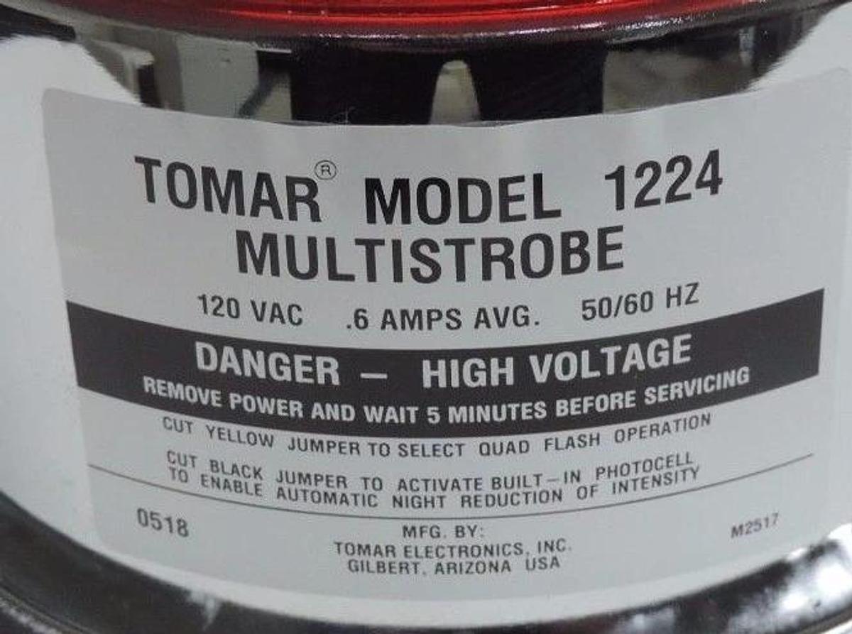 NIB TOMAR MODEL 1224 MULTISTROBE RED BEACON LIGHT 120VAC .6AMPS 1224-120-PSA