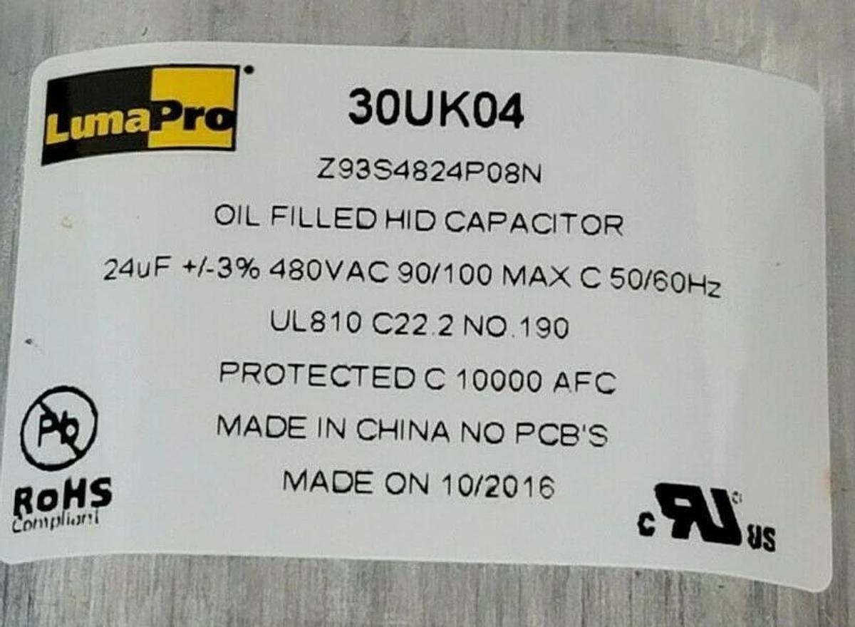 Used NIB LUMAPRO 30UK04 OIL-FILLED HID CAPACITOR