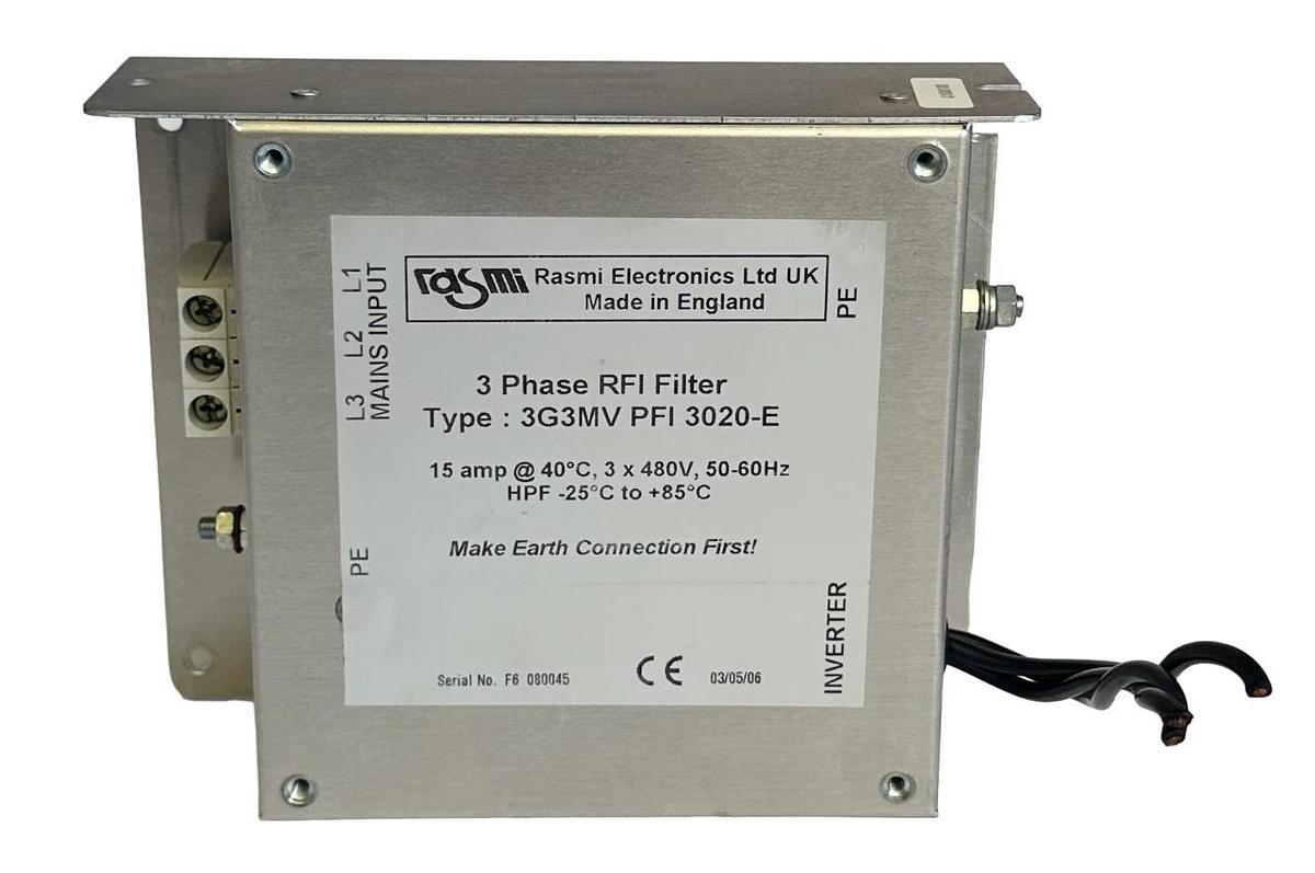 Used OMRON RASMI ELECTRONICS 3G3MV PFI 3020-E 3-PHASE RFI FILTER 15A 480V 50/60Hz