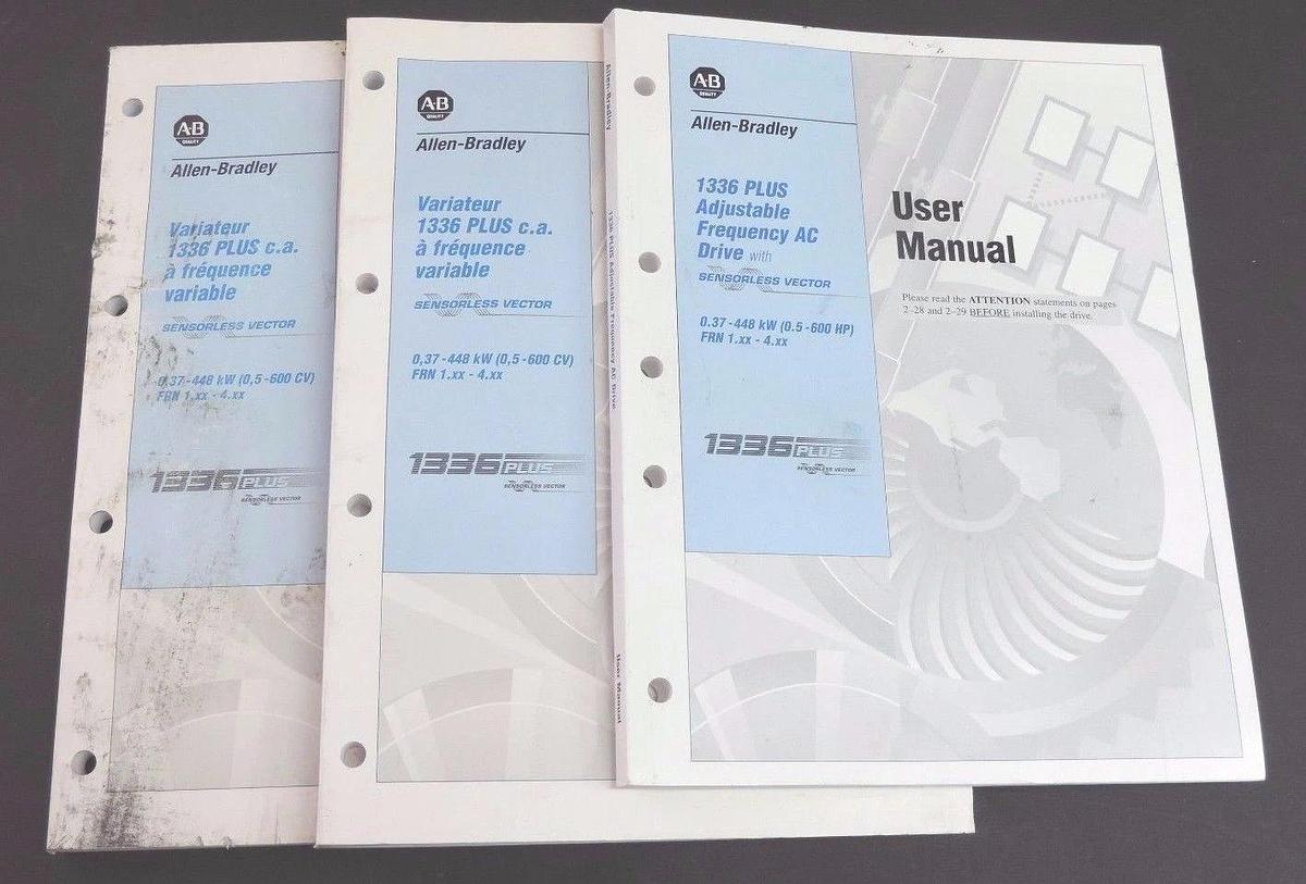 Used LOT OF 3 ALLEN BRADLEY 1336 PLUS ADJ. FREQ. AC DRIVE USER MANUALS 74001-003-01