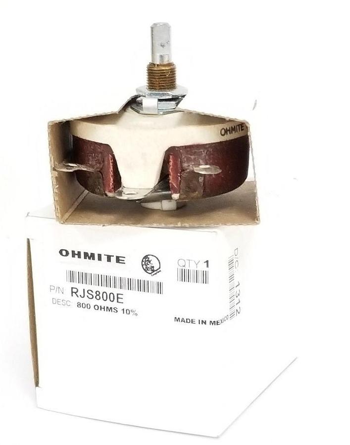 Used NIB OHMITE RJS800E RHEOSTATE POTENTIOMETER, 800OHMS, 50W, 10%
