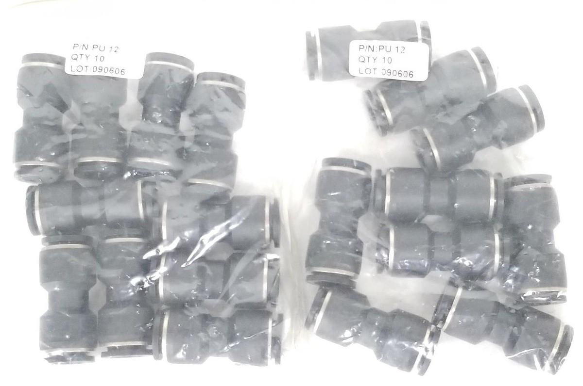 LOT OF 19 NEW PISCO PNEUMATICS PU-12 FITTINGS 12MM, STRAIGHT, PU12